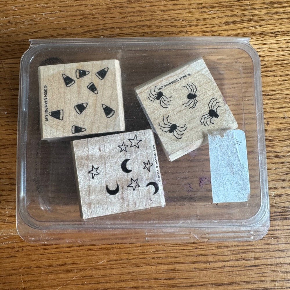 Stampin Up 2004 Halloween Backgrounds Rubber Stamp Set of 3 Spiders‎ Moon Stars